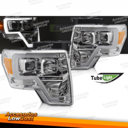 FAROS DELANTEROS PARA FORD F150 MK12 08-14 LUZ TUBO CROMADA