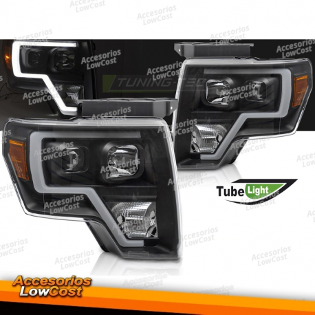 FAROS DELANTEROS PARA FORD F150 MK12 08-14 LUZ TUBO NEGRO