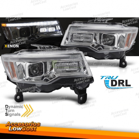 FARÓIS PARA CHRYSLER JEEP GRAND CHEROKEE 14-21 LUZ DE TUBO CROMADO SEQ HID