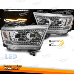 FAROS DELANTEROS LED PARA DODGE RAM 19-22 LUZ DE TUBO CROMADO