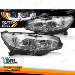 FARÓIS CROMADOS DRL SEQ PARA HONDA CIVIC X 16-21