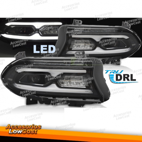 FARÓIS PRETOS FULL LED PARA DODGE CHARGER 14-23