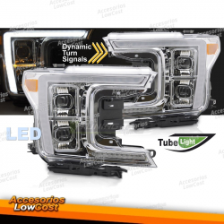 FARÓIS CROMADOS FULL LED PARA FORD F150 MK13 17-20