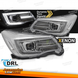 FARÓIS XENON EM TUBO DE LUZ DRL CROMADO PARA SUBARU FORESTER IV 13-18