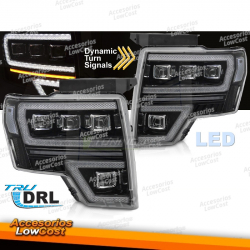 FARÓIS DIANTEIROS FORD F150 MK12 08-14 LED PRETO DRL SEQ