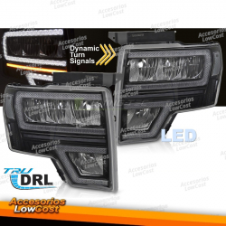 FARÓIS DIANTEIROS FORD F150 MK12 08-14 LED PRETO DRL SEQ