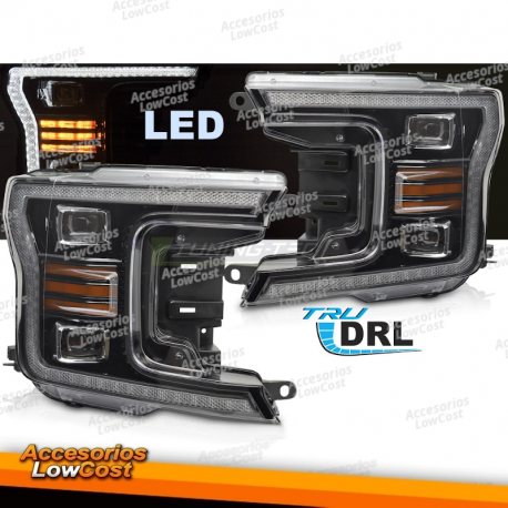 FARÓIS DIANTEIROS LED PRETOS DRL PARA FORD F150 MK13 17-20