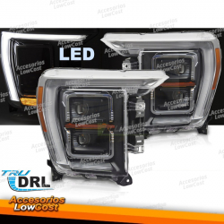 FARÓIS DIANTEIROS PRETOS DRL PARA FORD F150 MK14 20-23