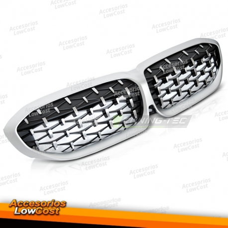 GRELHA COM PADRÃO DIAMANTE PRATA BRILHANTE para BMW G20/G21 19-22