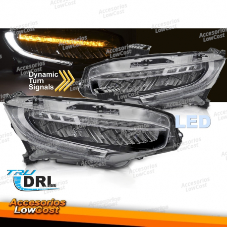 FARÓIS LED PRETOS PARA HONDA CIVIC X 16-21