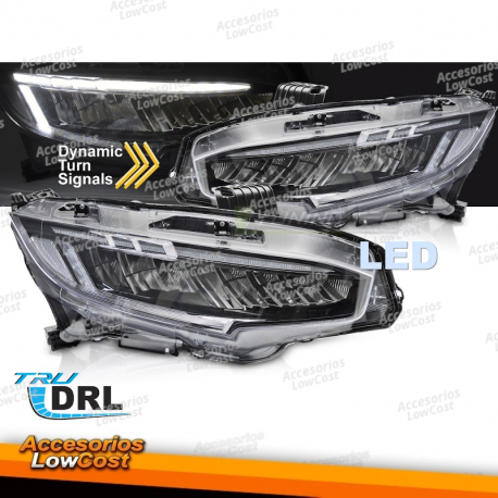 FAROS DELANTEROS LED NEGROS PARA HONDA CIVIC X 16-21