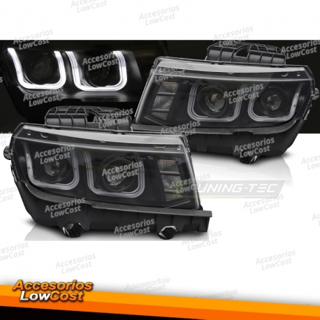 FAROS DELANTEROS PARA CHEVROLET CAMARO 13-15 LED NEGRO