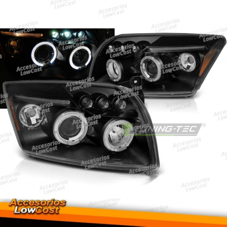 FAROS DELANTEROS PARA DODGE CALIBER 06-12 OJOS DE ANGEL NEGRO