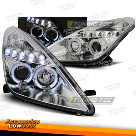 FAROS DELANTEROS PARA TOYOTA CELICA T230 99-05 OJOS DE ANGEL CROMADOS