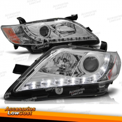 FARÓIS PARA TOYOTA CAMRY 6 XV40 06-09 CROMADOS COM LUZ DO DIA