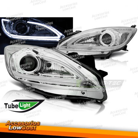 FAROS DELANTEROS PARA MAZDA 3 09-10.13 TUBO DE LUZ CROMADOS